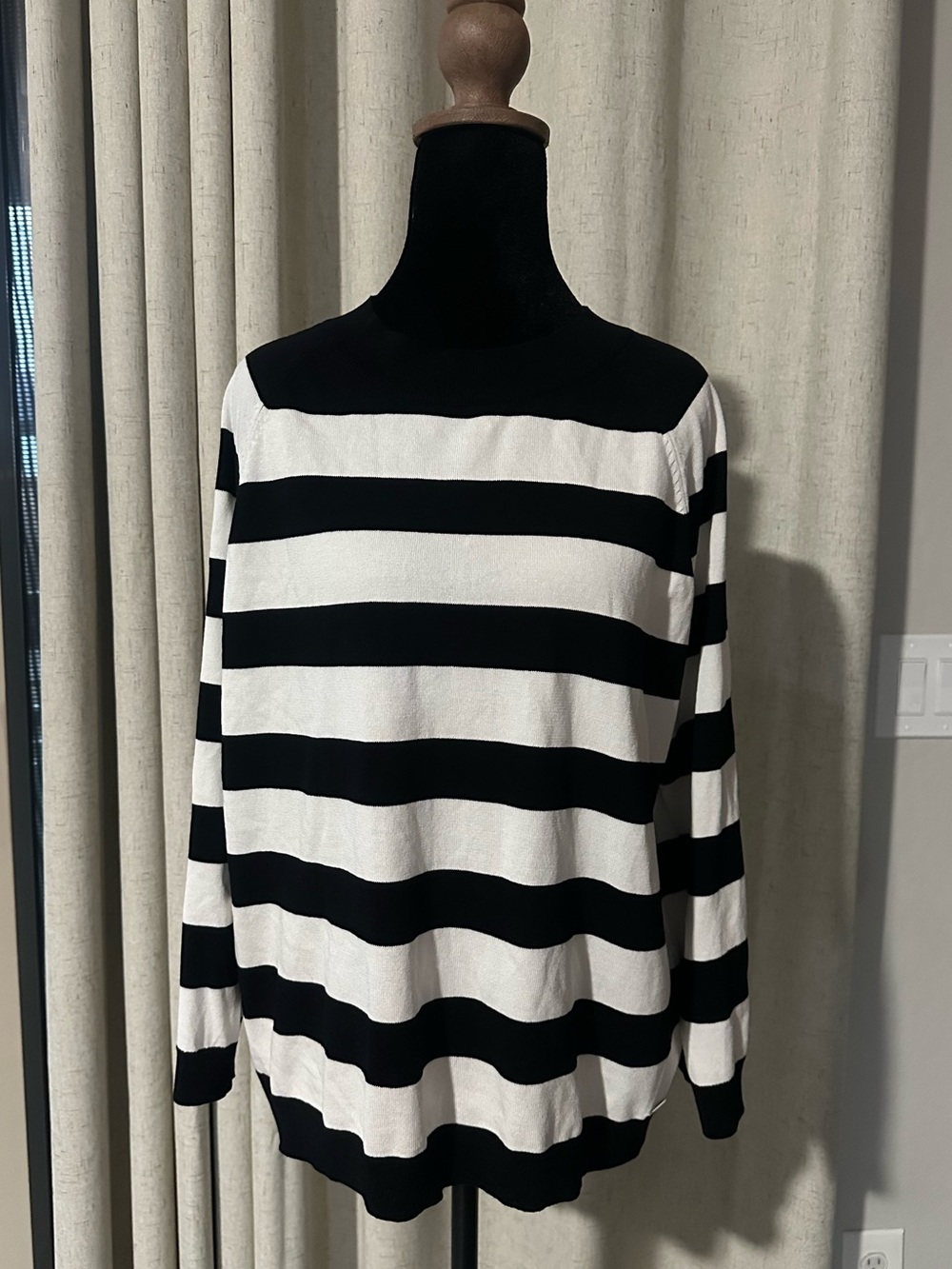 Calvin Klein Black and White Striped Crewneck Sweater